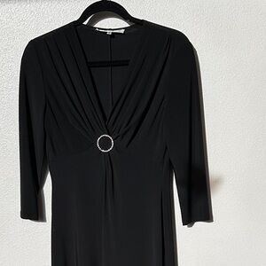 Evan Picone Black Midi Dress with Rhinestone Ring Accent